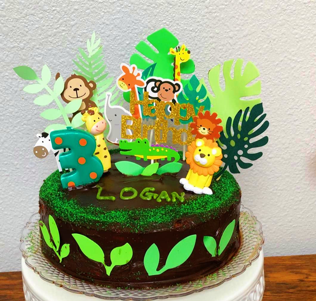 LaVenty Jungle Safari Animal Cake Toppers - 12pcs Edible Cake Decorations for Baby Shower, Birthday Party, Zoo Theme Celebration - Perfect for Jungle Themed Cakes, Cupcakes and Desserts