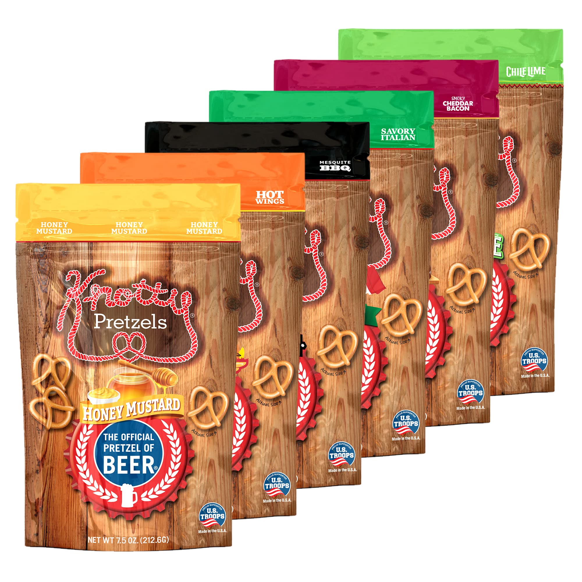 Knotty Pretzels - The Official Pretzel of Beer | 7.5oz Resealable Snack Bags | Variety Pack (6 Pack) | Perfect for Parties, Game Nights & Beer Pairings