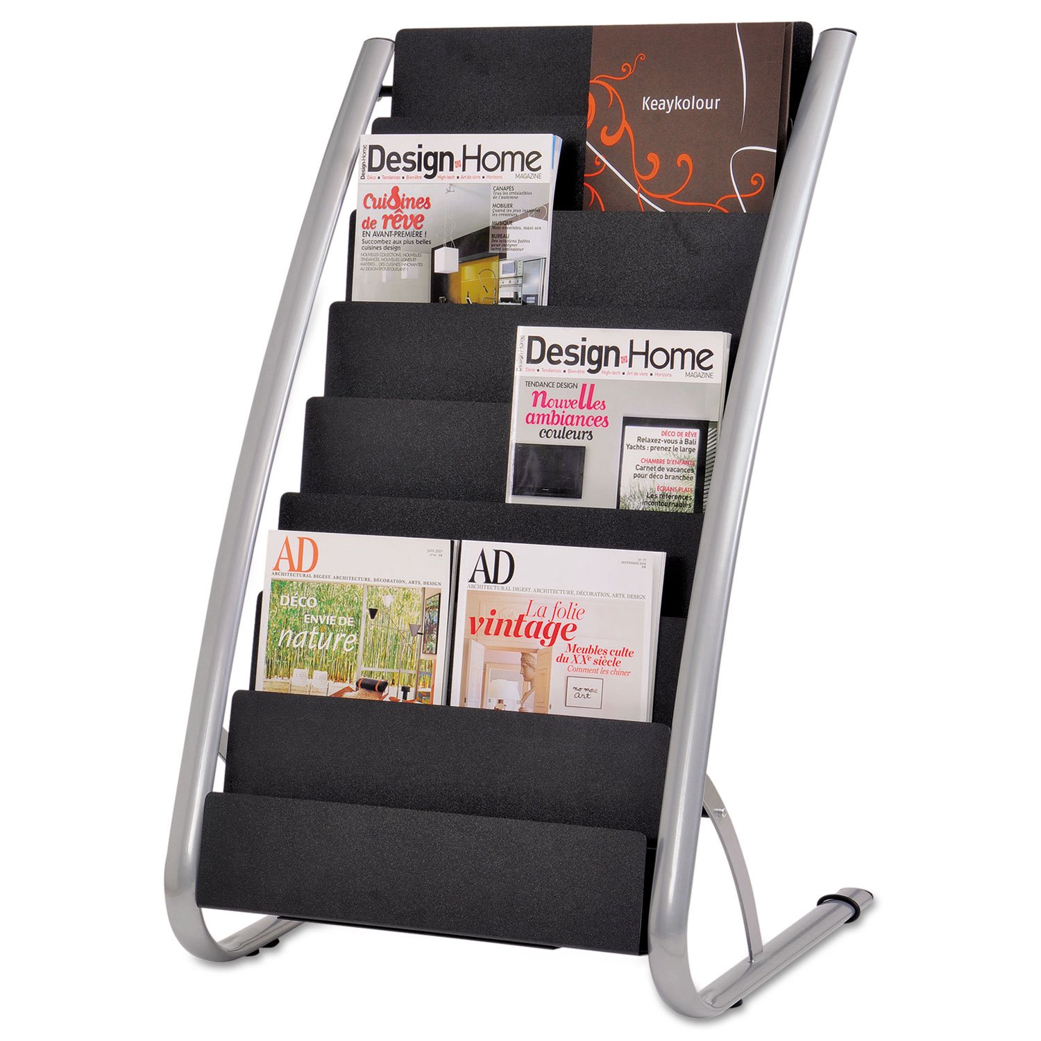 Alba 8 Compartment Literature Floor Display Rack - Black & Silver (DDEXPO8) for Retail Stores, Trade Shows & Office Organization