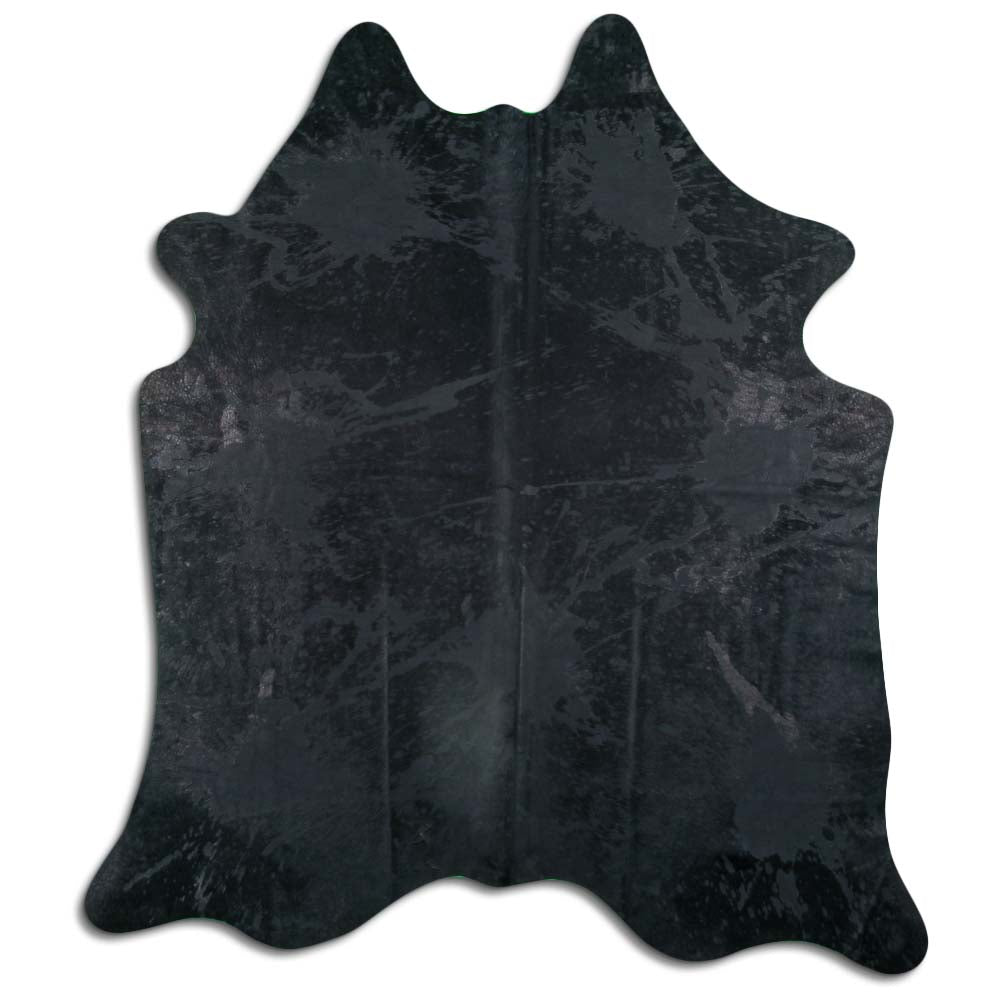 Distressed Black Hair-On Cowhide Rug - Stylish & Durable for Living Room, Bedroom, or Office Decor