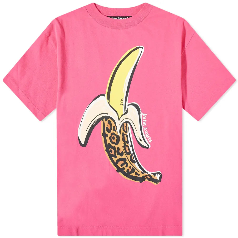 Palm Angels Pink Banana Graphic T-Shirt for Men - Trendy Streetwear Fashion Tee - Perfect for Casual Outfits, Parties, and Summer Wear