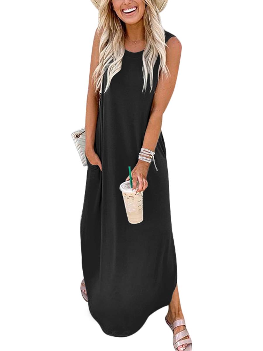 ANRABESS Women's Casual Loose Sleeveless Maxi Sundress with Side Slit - Flowy Beach Shirt Dress for Summer Vacation, Travel, and Outdoor Activities 2025