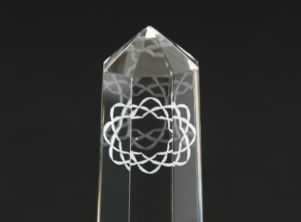 Premium SGI Soka Gakkai Logo Engraved Crystal Glass Bottle - Perfect for Spiritual Water, Meditation & Gift Giving