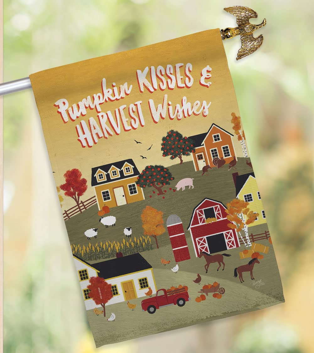 Double-Sided Harvest Village House Flag - Fall Decor with Eagle, Scarecrow, Pumpkins & Sunflowers - 28x40 Inch Autumn Yard Banner for Garden, Porch & Seasonal Gatherings - Made in USA