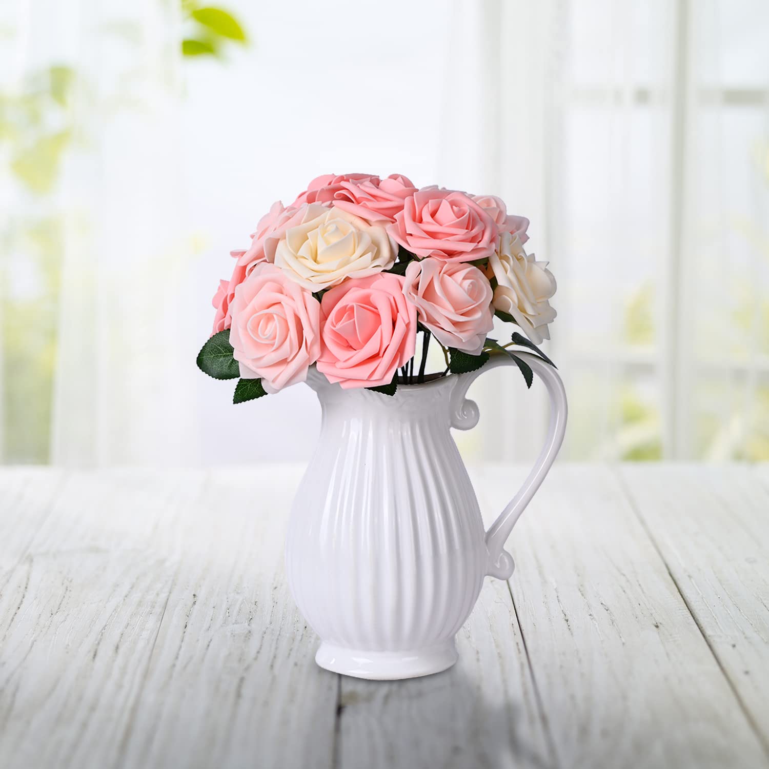 LIVILAN 25pcs Artificial Roses Fake Flowers - Blush Pink Roses Bouquet for Wedding, Party, Cake Decor, Table Centerpieces, Floral Arrangements, Home Decor (Perfect for Bridal Showers, Baby Showers & DIY Crafts)