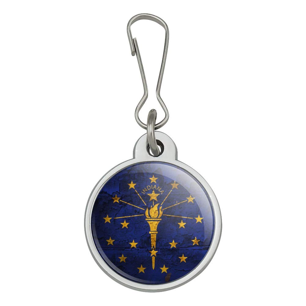 Vintage Distressed Indiana State Flag Zipper Pull Charm - USA Rustic Jacket Handbag Purse Luggage Backpack Accessory | Perfect for Travel, College, Souvenirs & Patriotic Gifts