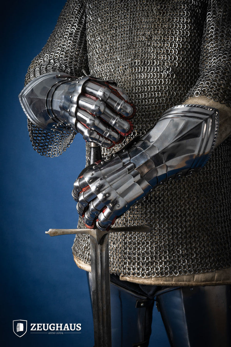 Gothic Gauntlets 1.6mm Polished Steel Armor - Medieval LARP Costume Accessories for Cosplay & Renaissance Fairs