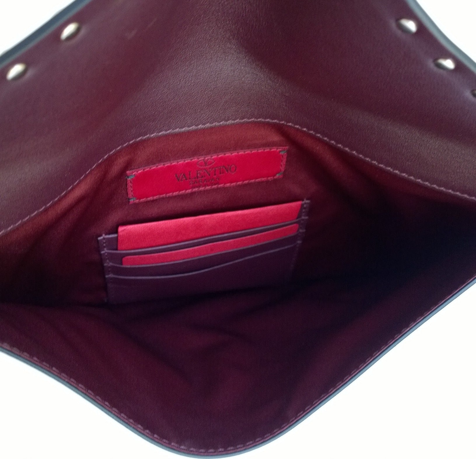 Valentino Garavani Rockstud Envelope Clutch - Burgundy Leather Crossbody Bag for Women | Evening Party, Wedding & Date Night Purse