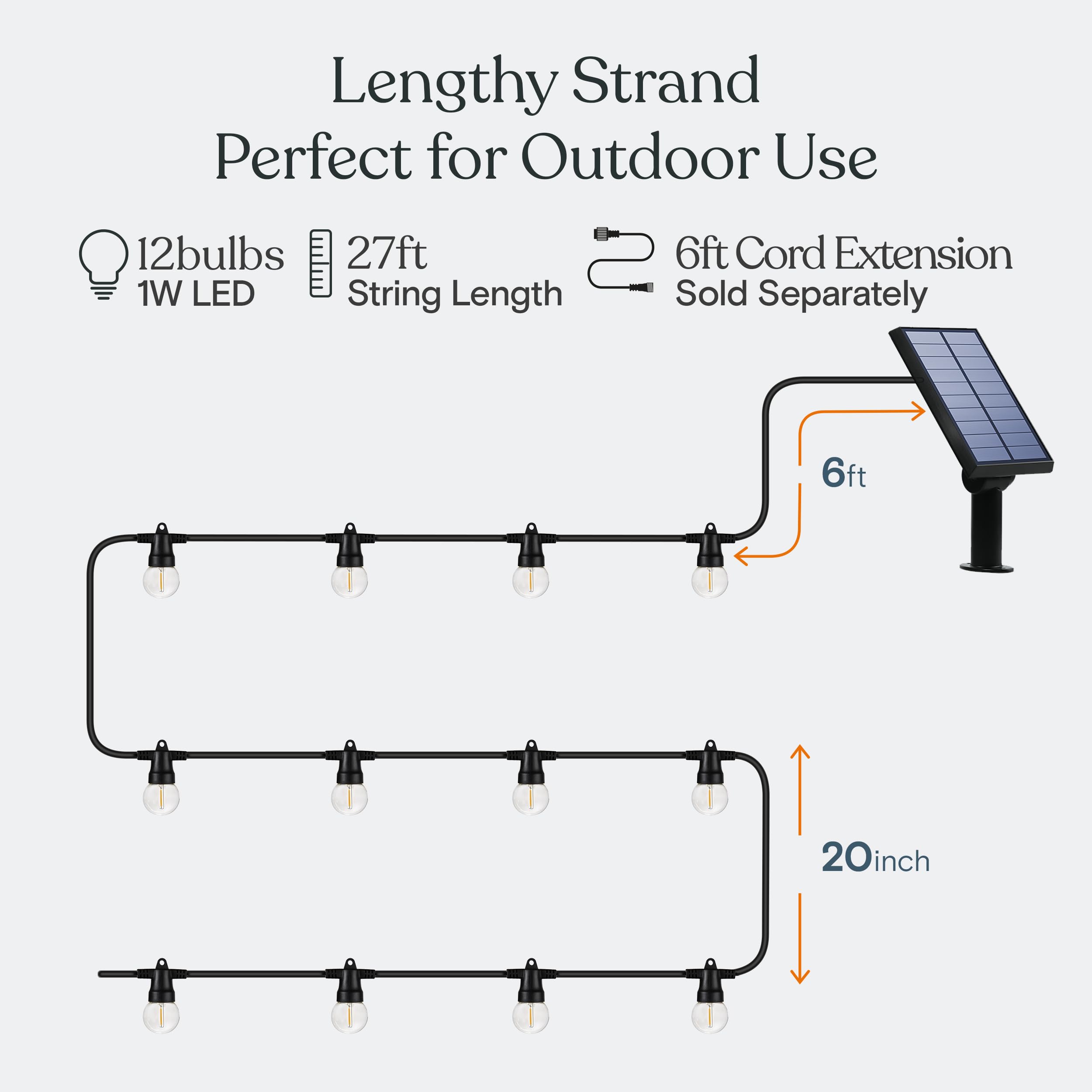 Brightech Ambience Pro - Waterproof Solar LED Outdoor String Lights with 1W Retro Edison Bulbs - 27 Ft Bistro Lights for Patio, Garden, Pergola - Soft White Warm Glow - Perfect for Backyard Parties, Wedding Decor & Cafe Ambience