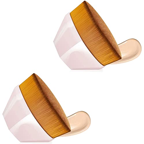 **Premium Flat Top Kabuki Foundation Brush - High-Density Synthetic Bristles for Flawless Powder & Liquid Makeup Application - Hexagon Handle Design (Pink, 2-Pack) - Perfect for Professional Makeup & Everyday Beauty Routine**
