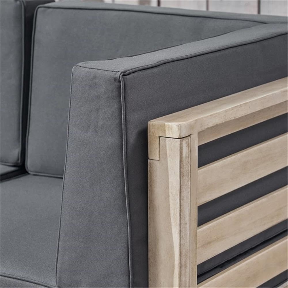 Noble House Oana Outdoor Acacia Wood Sofa with Weather-Resistant Cushions in Gray/Dark Gray - Perfect for Patio, Garden, and Poolside Relaxation