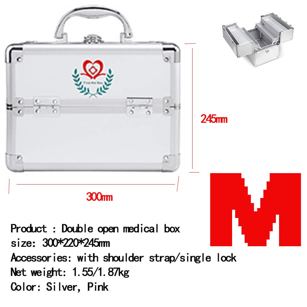 Lockable Medication Storage Box - Secure Aluminum First Aid Kit Organizer for Emergency Medicine & Pills - Portable Medical Lock Box for Home, Travel & Office (Pink)