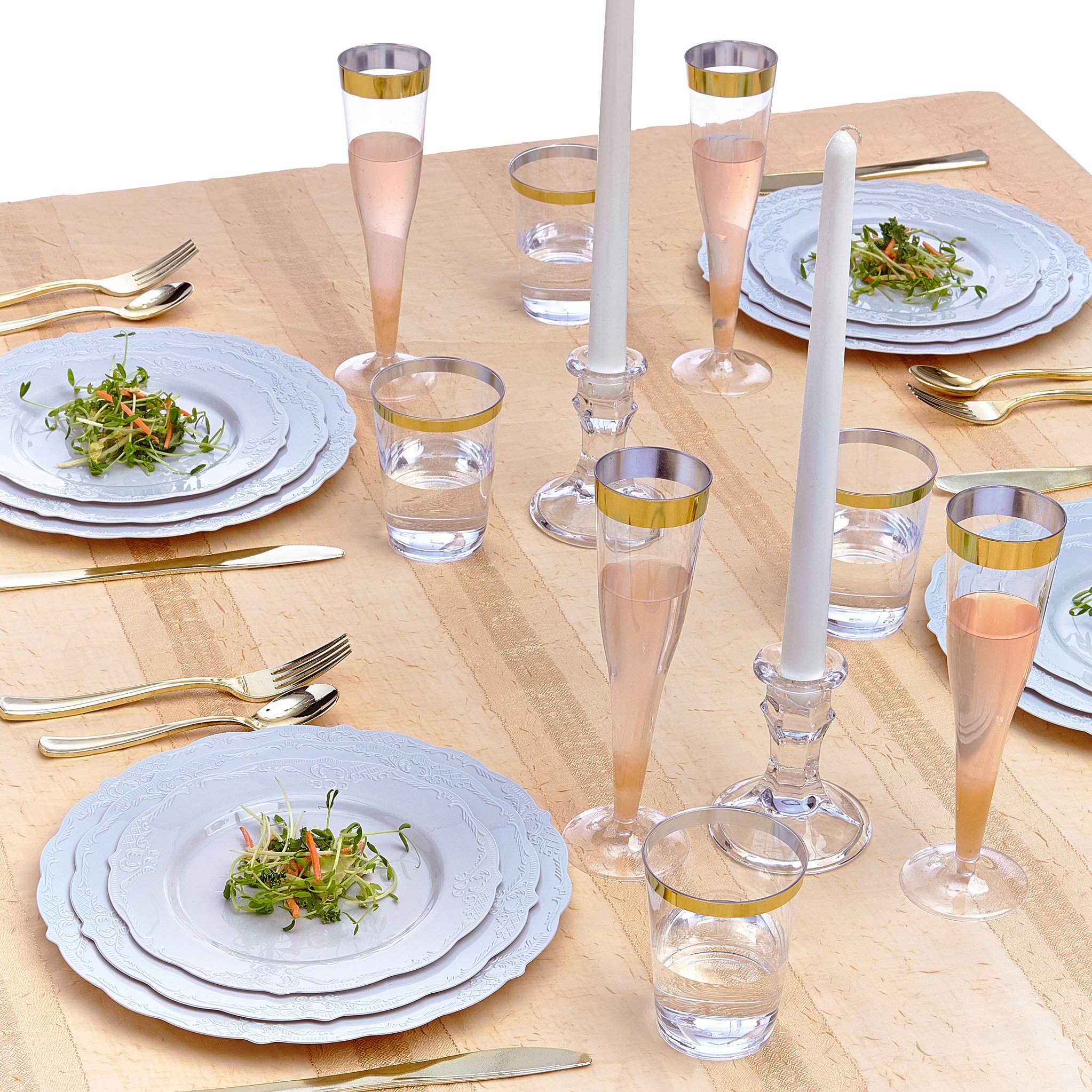 Vintage Silver Spoons Disposable Dinnerware Set - 20-Piece Grey Salad Plates for Parties, Picnics & Elegant Gatherings | Eco-Friendly Disposable Tableware