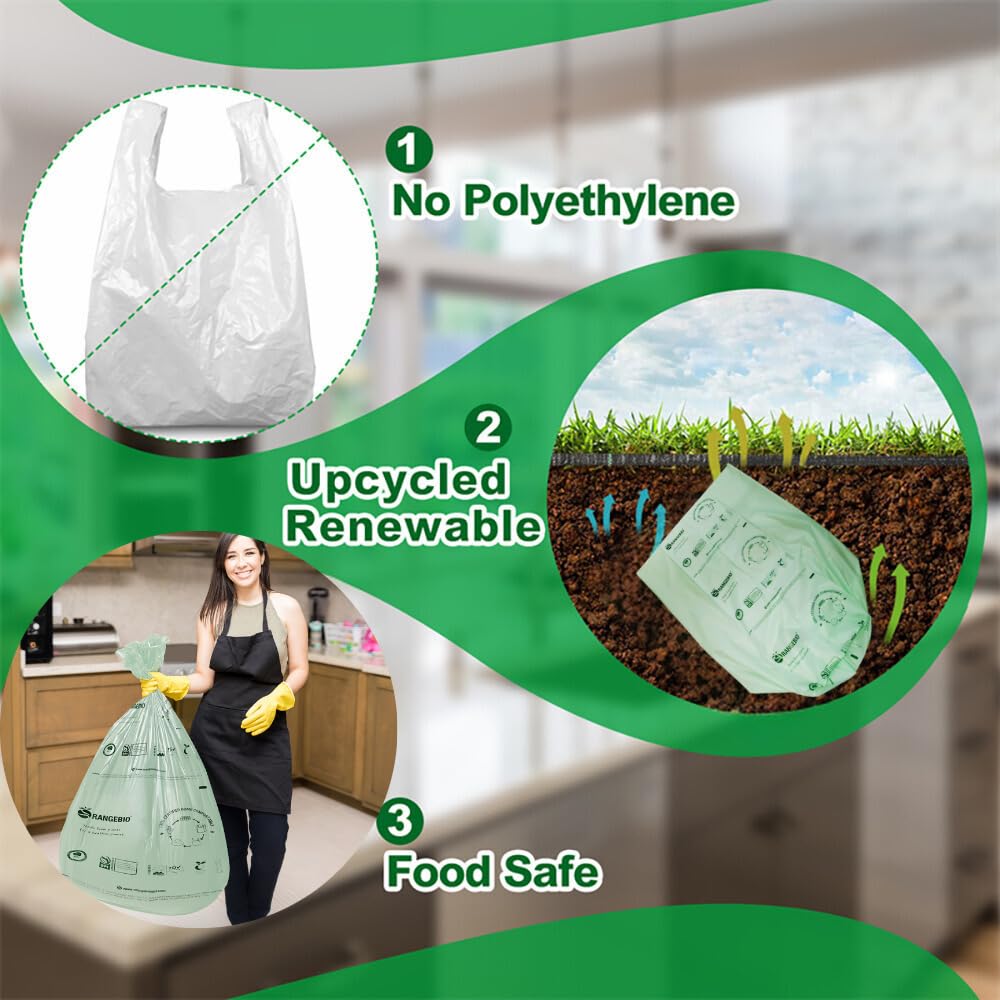 100% Certified Home Compostable Trash Bags - 55 Gallon (208 Liter), 60 Count, Extra Thick 1.57 Mils (38 x 58 Inches) - ASTM D6400 EN 13432 US BPI & OK Compost Home Certified - Eco-Friendly Kitchen & Yard Waste Disposal for Sustainable Living