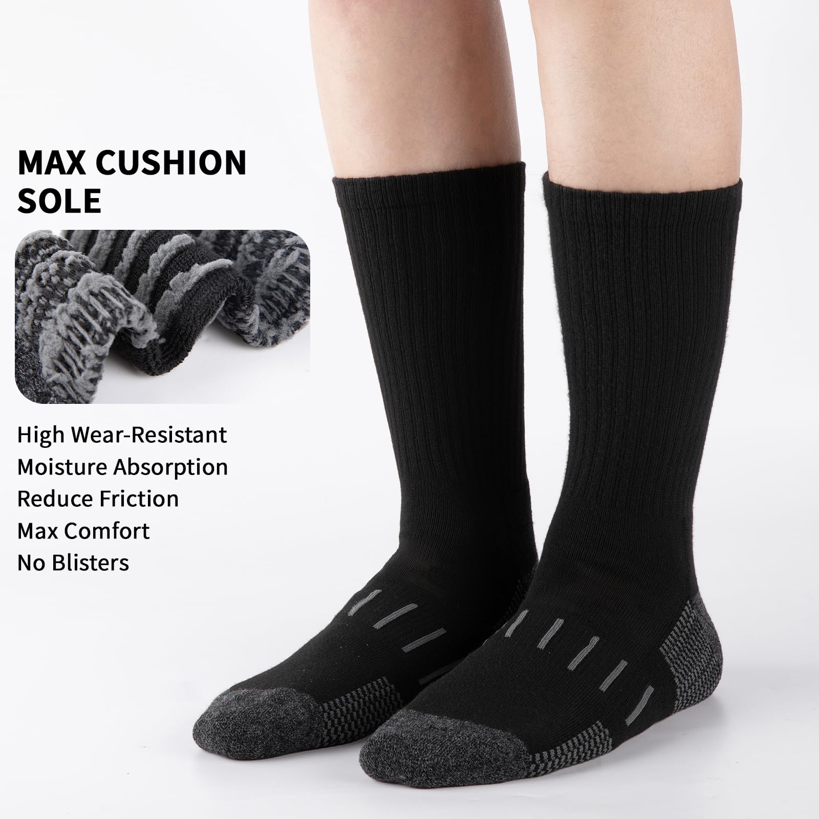 Heatuff Men’s 6-Pack Performance Crew Socks - Moisture Wicking Athletic Work Socks with Cushion Support for Running, Gym & Outdoor Activities