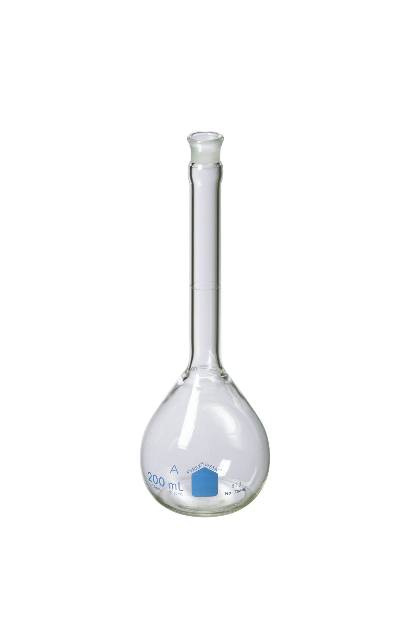 Pyrex Vista Borosilicate Glass 10ml Volumetric Flask with Standard Taper Stopper - Lab-Grade Class A Flat Bottom Glassware for Chemistry Experiments & Scientific Measurements (Pack of 12)