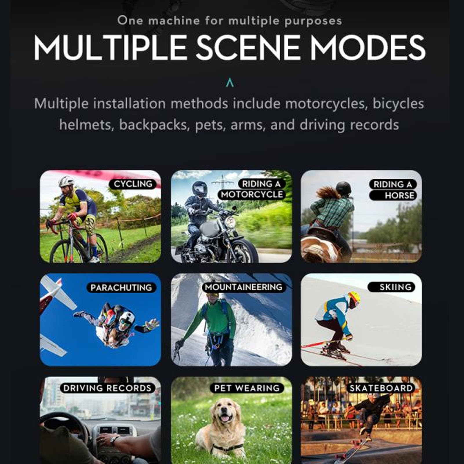 2K Dual Lens Motorcycle Helmet Camera - Waterproof Front & Rear Bike Camera with Loop Recording | Action Sports Camera for Cycling, Motorcycling & Adventure Riding