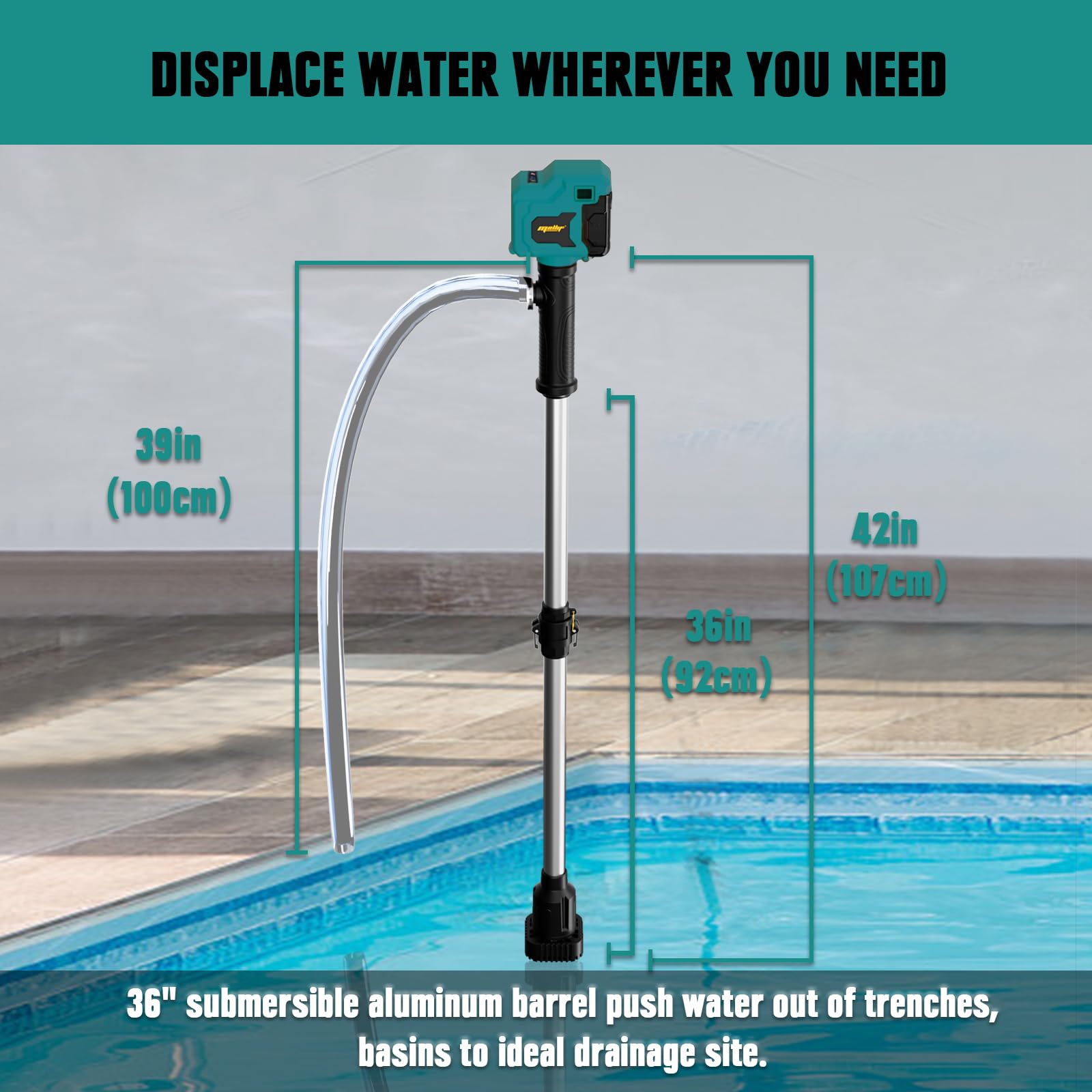 **Mellif 18V Cordless Stick Water Transfer Pump - 720GPH Brushless Submersible Pump for Makita Battery, Portable Utility Pump for Pool, Garden, Pond, Sump (Tool Only) - Ideal for Water Drainage, Irrigation & Flood Control**