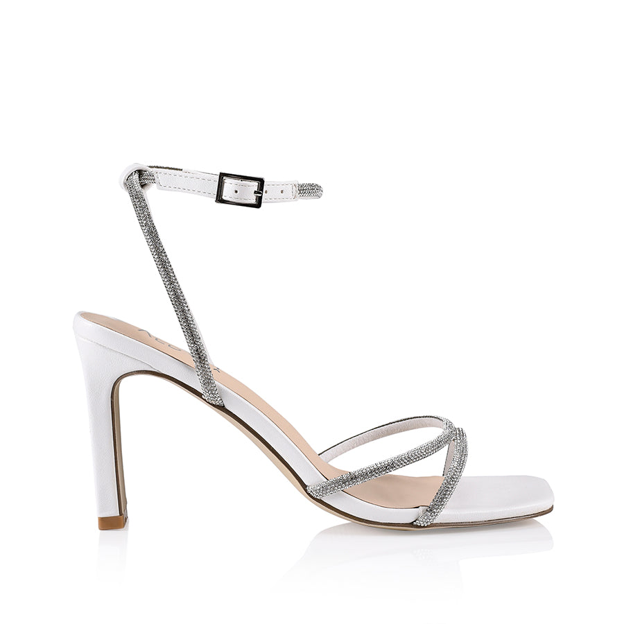 Kian Women's Block Heel Sandals - Comfortable White & Silver Summer Dress Shoes for Weddings, Parties & Casual Outings