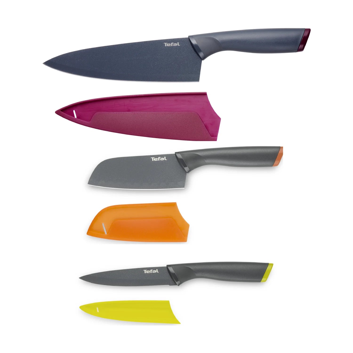 Tefal Fresh Kitchen 3-Piece Non-Stick Stainless Steel Knife Set - K122S324 - Perfect for Slicing, Dicing, and Chopping Fruits, Vegetables, and Meats