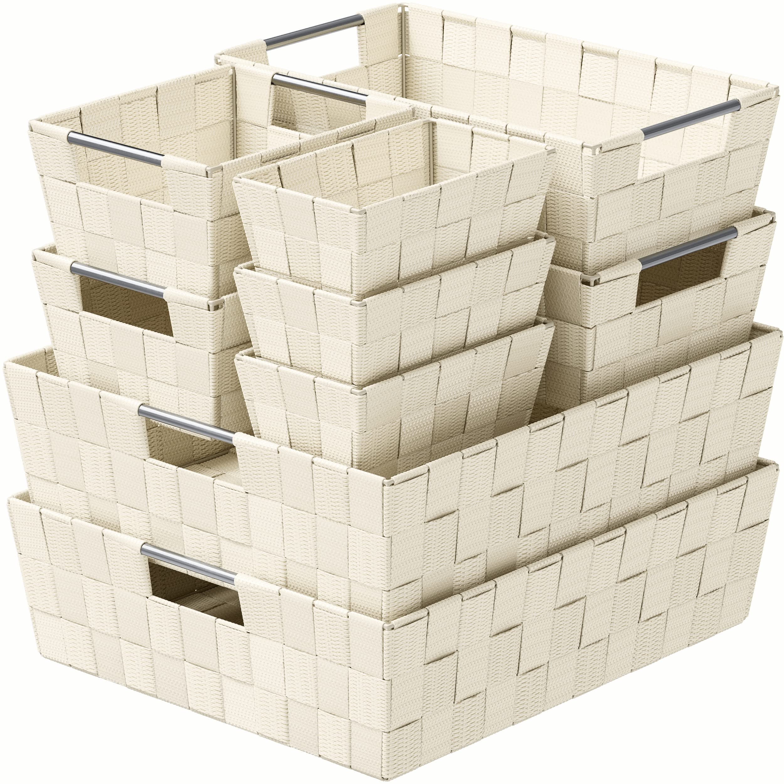 9-Piece Cream Storage Basket Set - Organizing Bins for Shelves, Closet, Bathroom & Pantry - Small Woven Storage Baskets for Home Organization (Perfect for Bedroom, Laundry Room & Kids' Room)