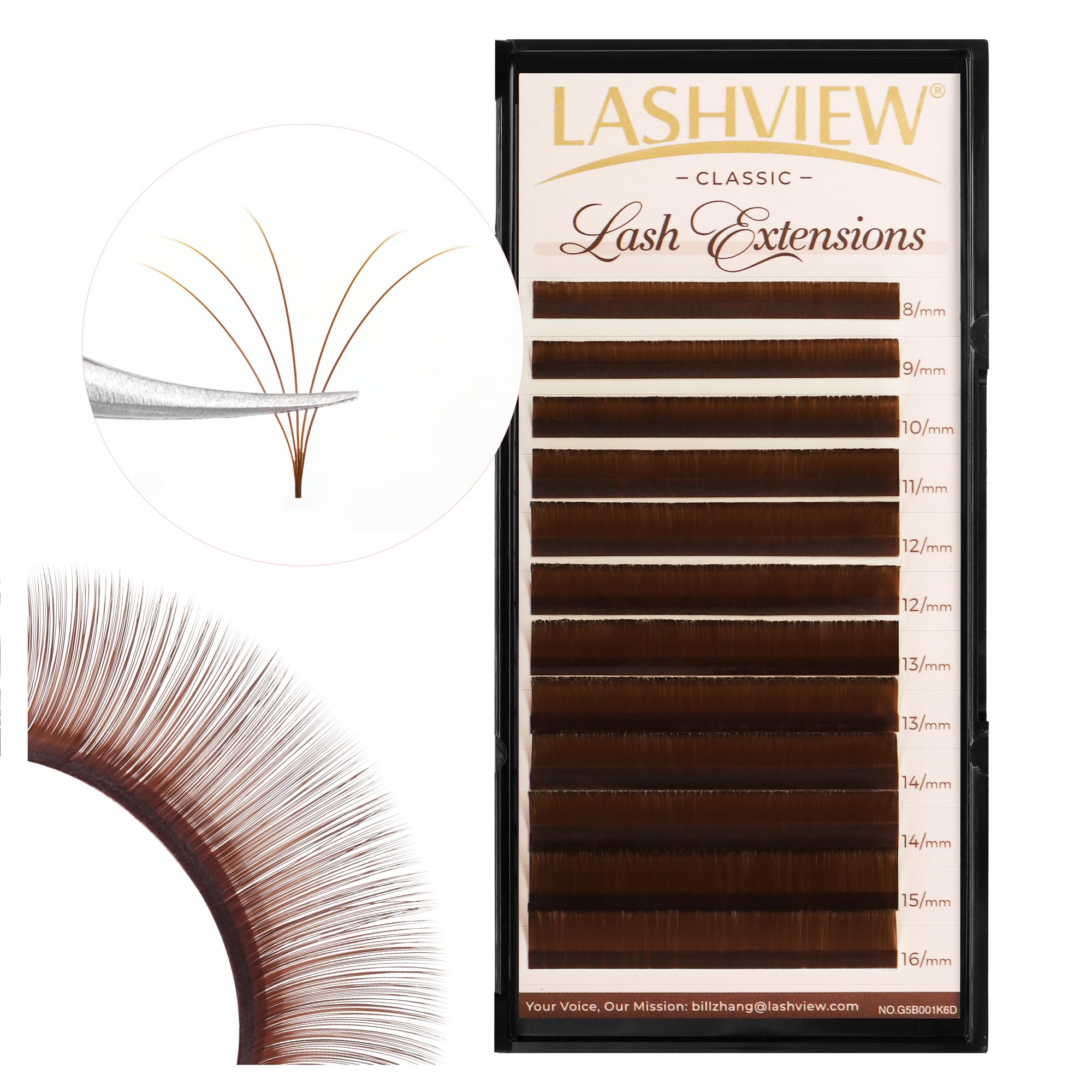 LASHVIEW Professional Brown Eyelash Extensions - 0.05 D Curl 8-16mm Mixed Length Classic Lashes for Volume & Natural Look | Salon Quality Lash Trays | Perfect for Bridal, Party & Everyday Makeup (Dark Brown)