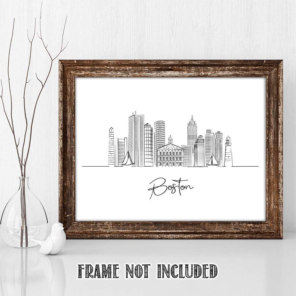 Boston Skyline Wall Art Print - Unframed 11x14 for Home & Office Decor