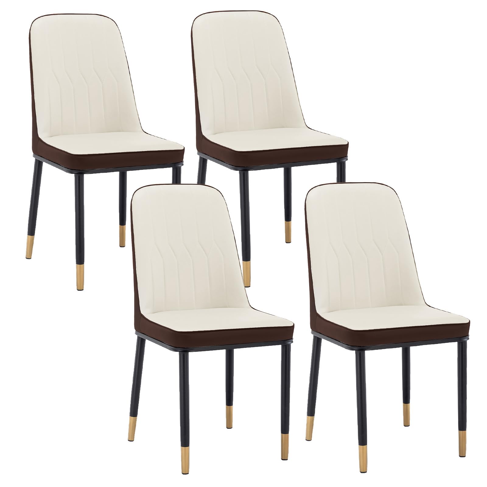 PU Leather Dining Chairs Set of 4 - Modern High Back Kitchen Chairs with Gold Metal Legs, Armless Upholstered Dinner Chairs for Restaurant, Living Room & Dining Room (Brown+Beige) - Perfect for Home Decor, Kitchen Upgrade & Commercial Spaces