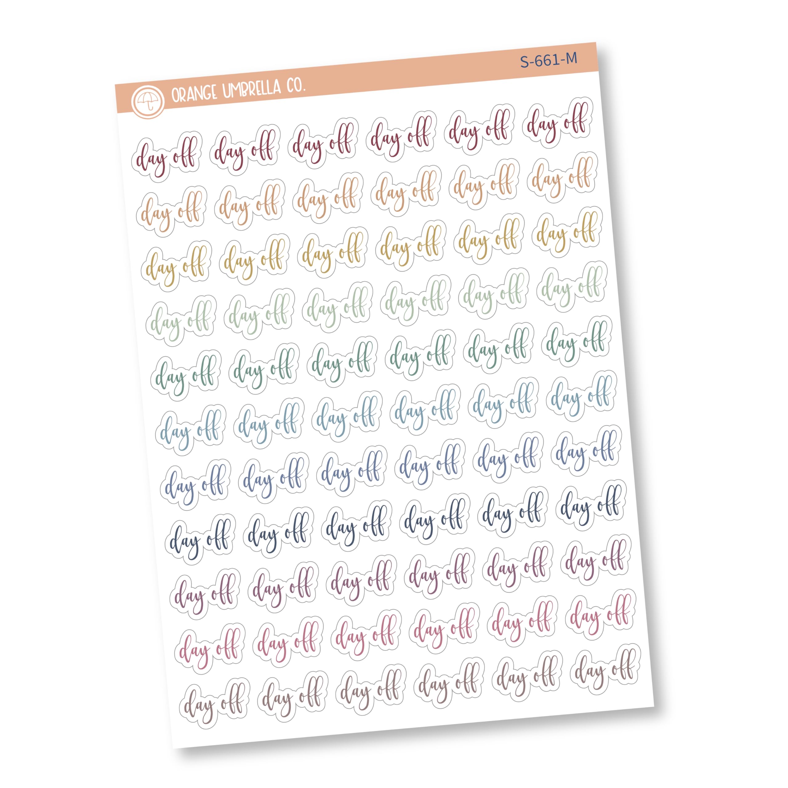 Day Off Stickers - Script Planner Stickers, Muted Rainbow Tracking Labels for Bullet Journals & Calendars (F2 S-661-M) - Perfect for Work Schedules, Vacation Planning & Productivity Tracking