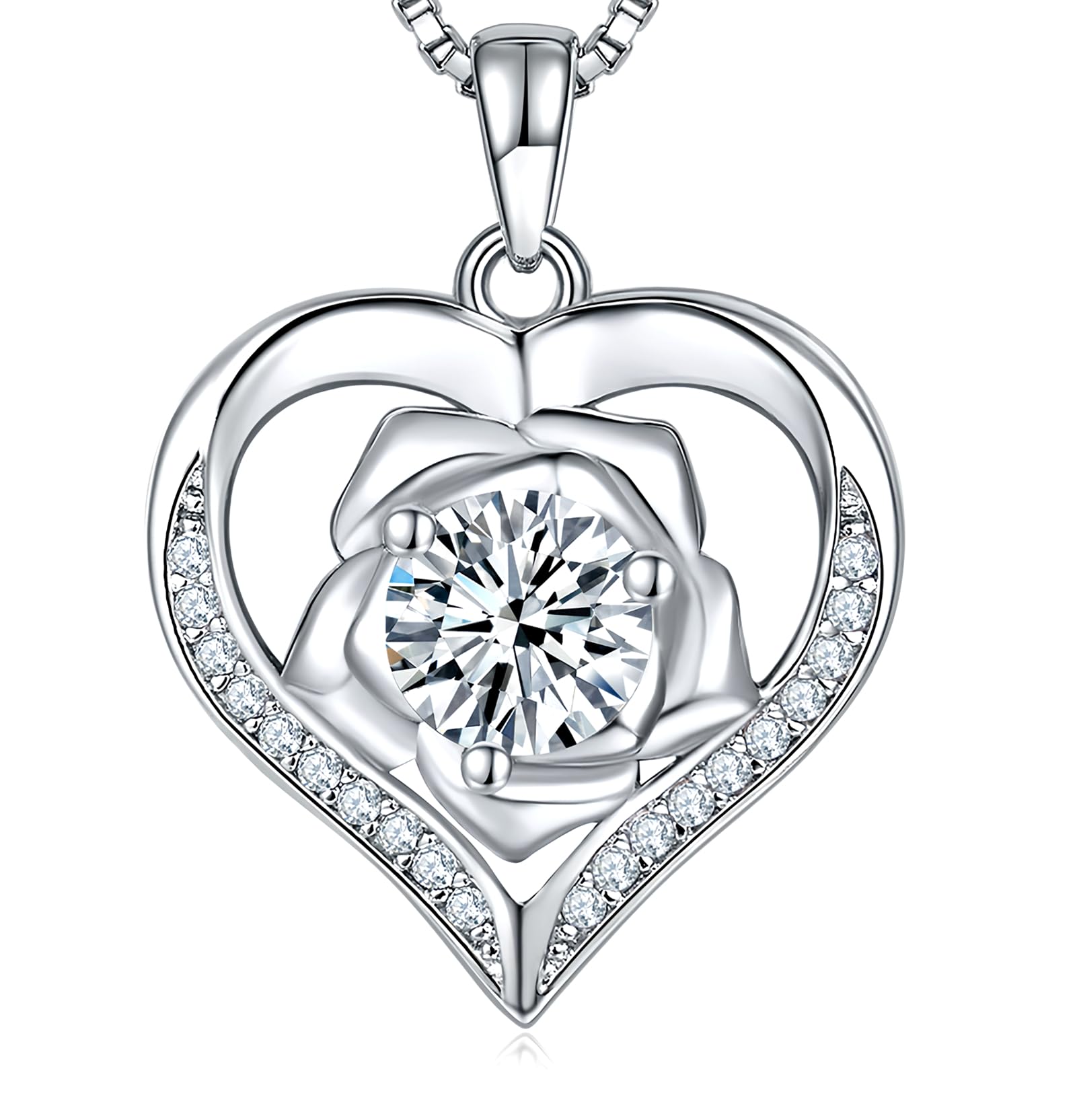 1-2 Carat Moissanite Heart Pendant Necklace for Women - 925 Sterling Silver Anniversary & Birthday Jewelry Gift for Wife, Girlfriend, Her - Perfect for Valentine's Day, Wedding, Engagement & Romantic Occasions