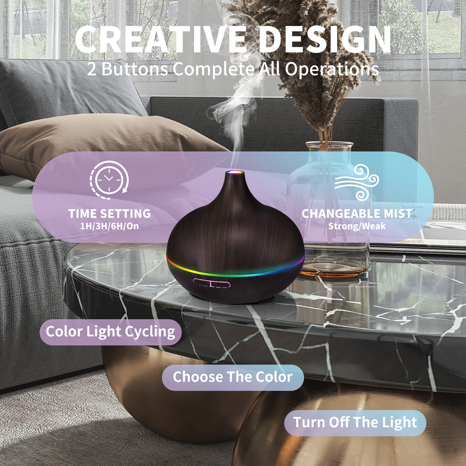 Ultrasonic Essential Oil Diffuser Humidifier - 4 Timer Settings & 7 Color LED Lights for Aromatherapy | Perfect for Home, Office, Yoga, Spa, Nursery & Study Room Relaxation
