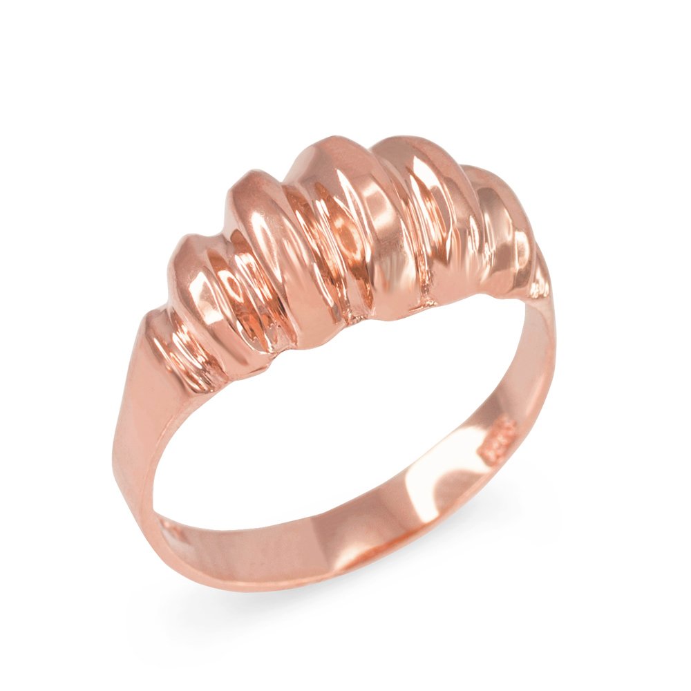 Elegant Ribbed Dome Ring in Polished 10k Rose Gold - Minimalist Stackable Jewelry for Women, Perfect for Everyday Wear, Gift Giving & Special Occasions