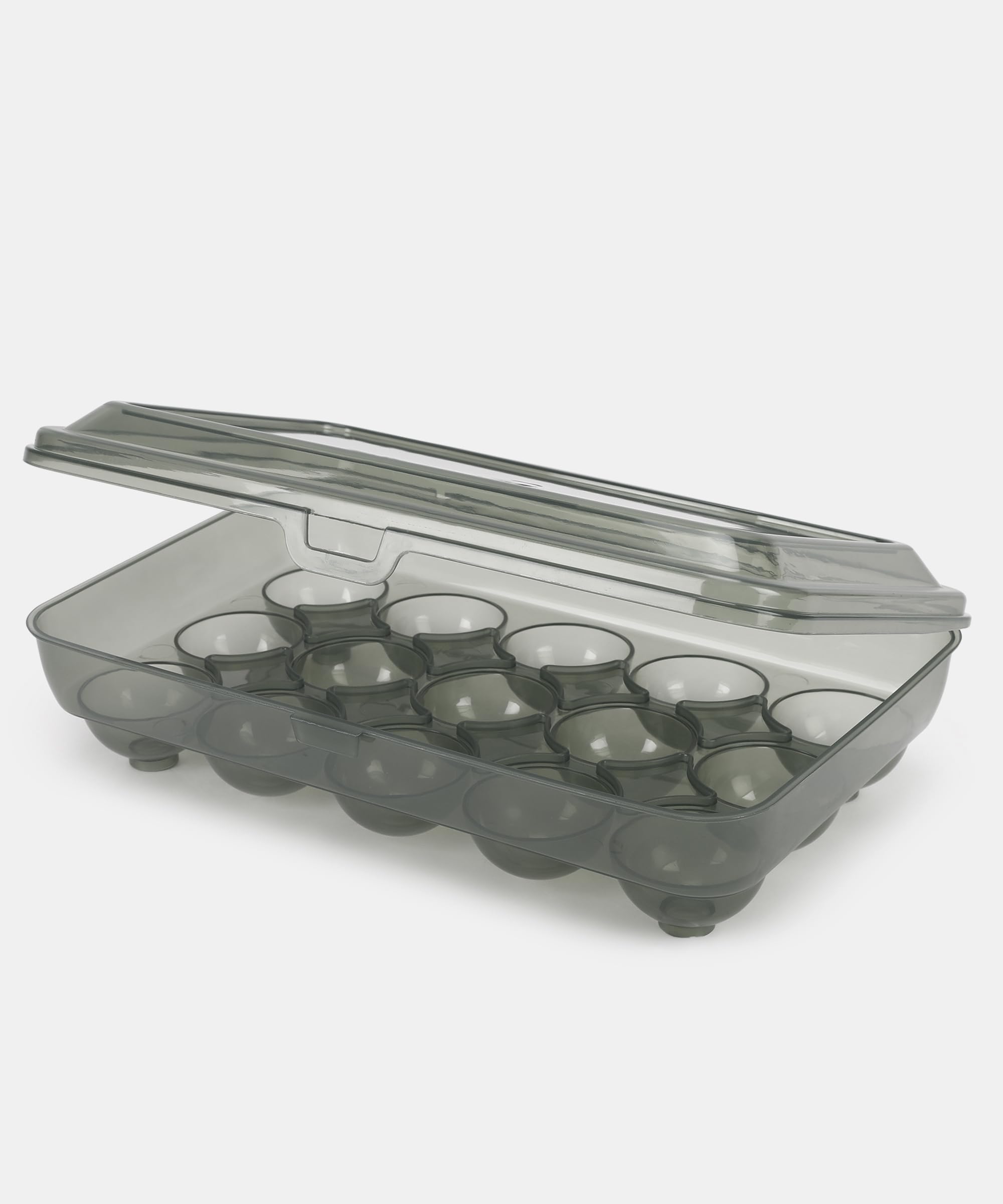 KRISHYAM 15-Egg Stackable Covered Egg Holder for Refrigerator - Grey Plastic Storage Container with Lid, Reusable Storage Box for Kitchen Organization & Fresh Egg Storage