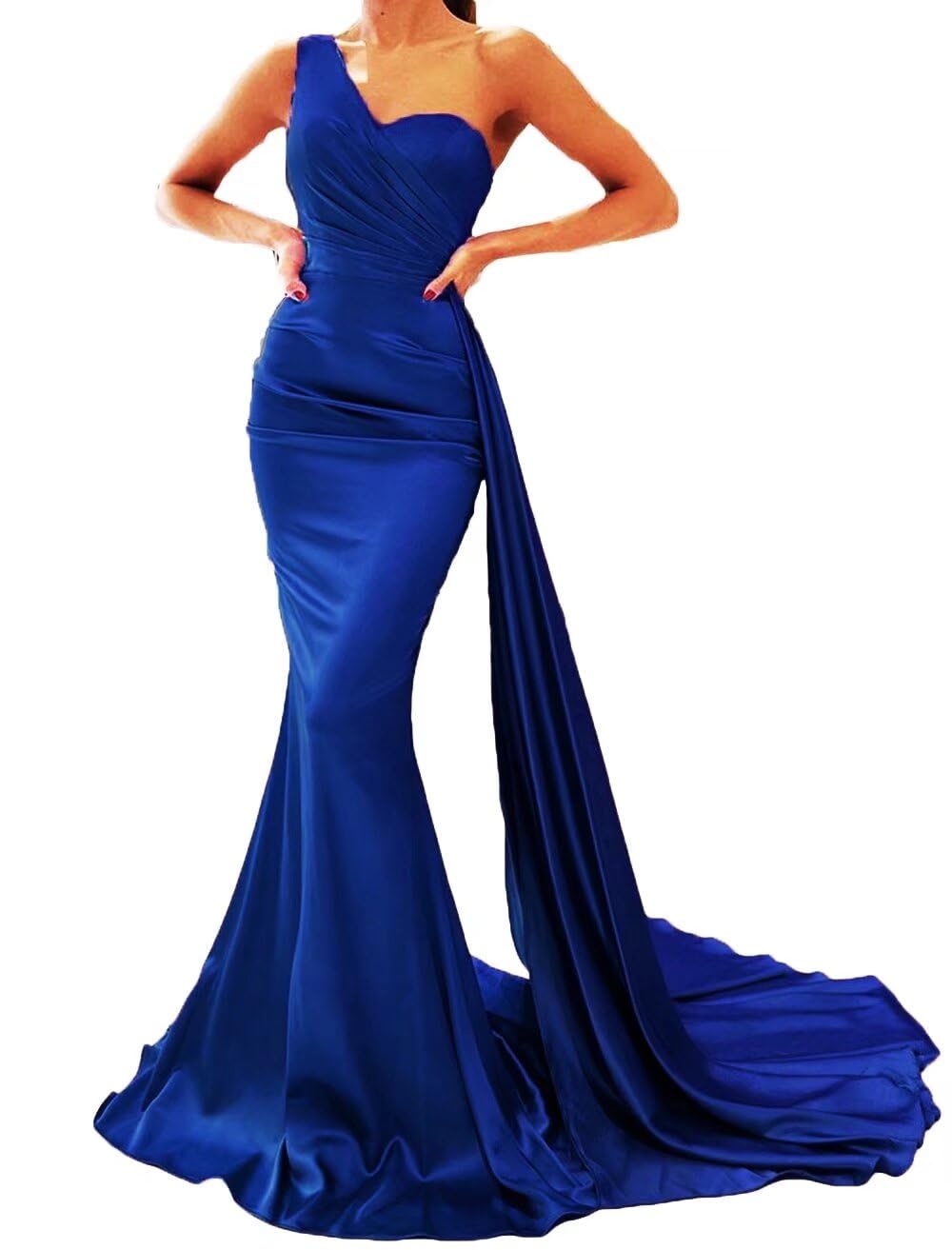 Elegant One Shoulder Prom Dresses Long Mermaid Satin Bridesmaid Gowns for Women - Formal Evening Dresses with Train for Weddings, Galas & Special Occasions