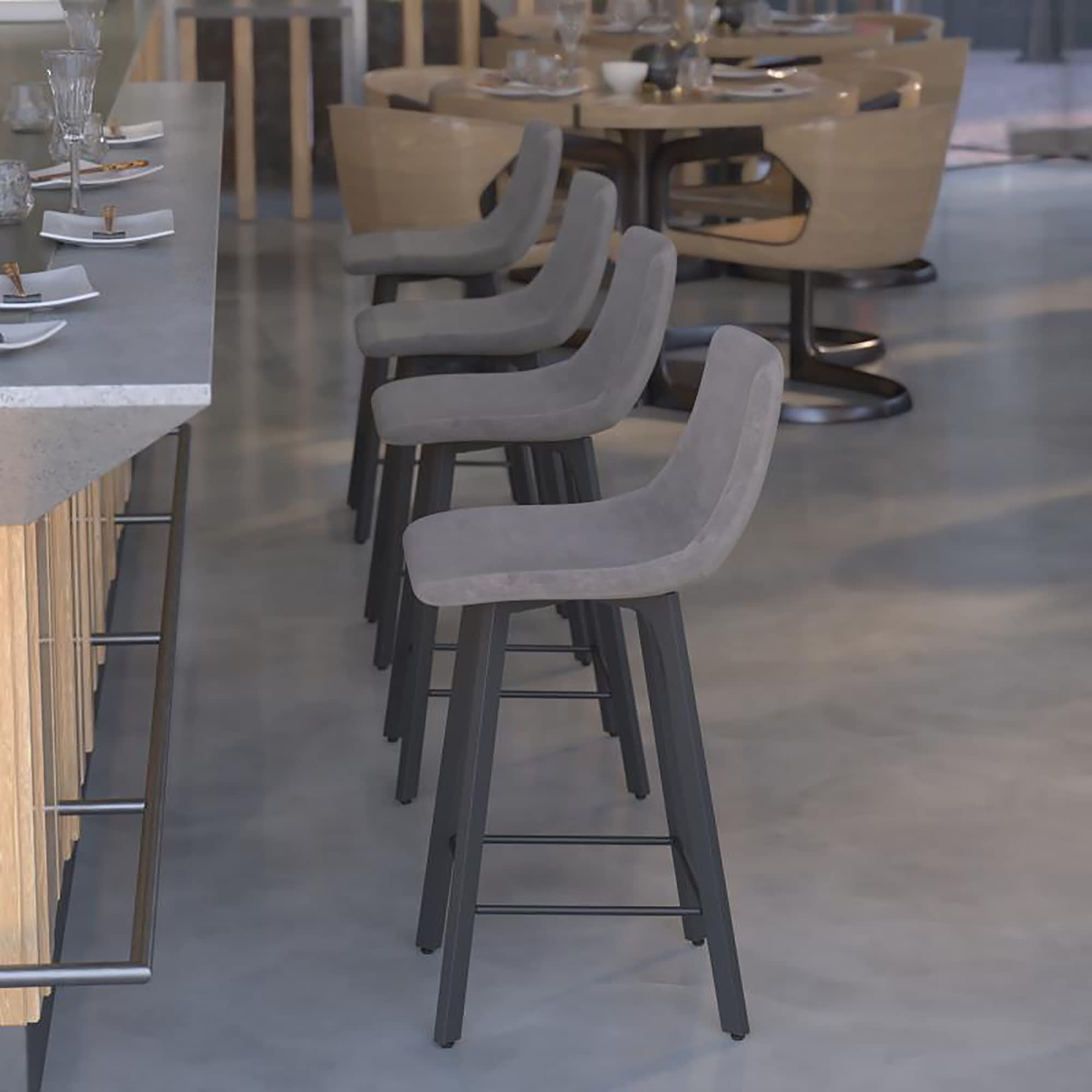 Flash Furniture Caleb Modern Armless 24 Inch Counter Height Stools - Set of 2, Commercial Grade with Footrests & Matte Metal Frames - Perfect for Kitchen Islands, Bars, and Dining Areas