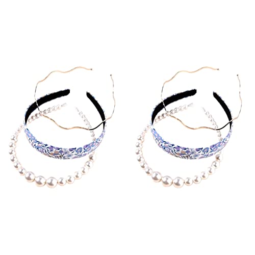 FRCOLOR 6 Pack Women's Hair Spring Headbands - Printed Plastic Hair Hoops with Pearl Accents for Bridal, Party & Everyday Wear | Perfect for Weddings, Prom, Cosplay and Fashion Accessories