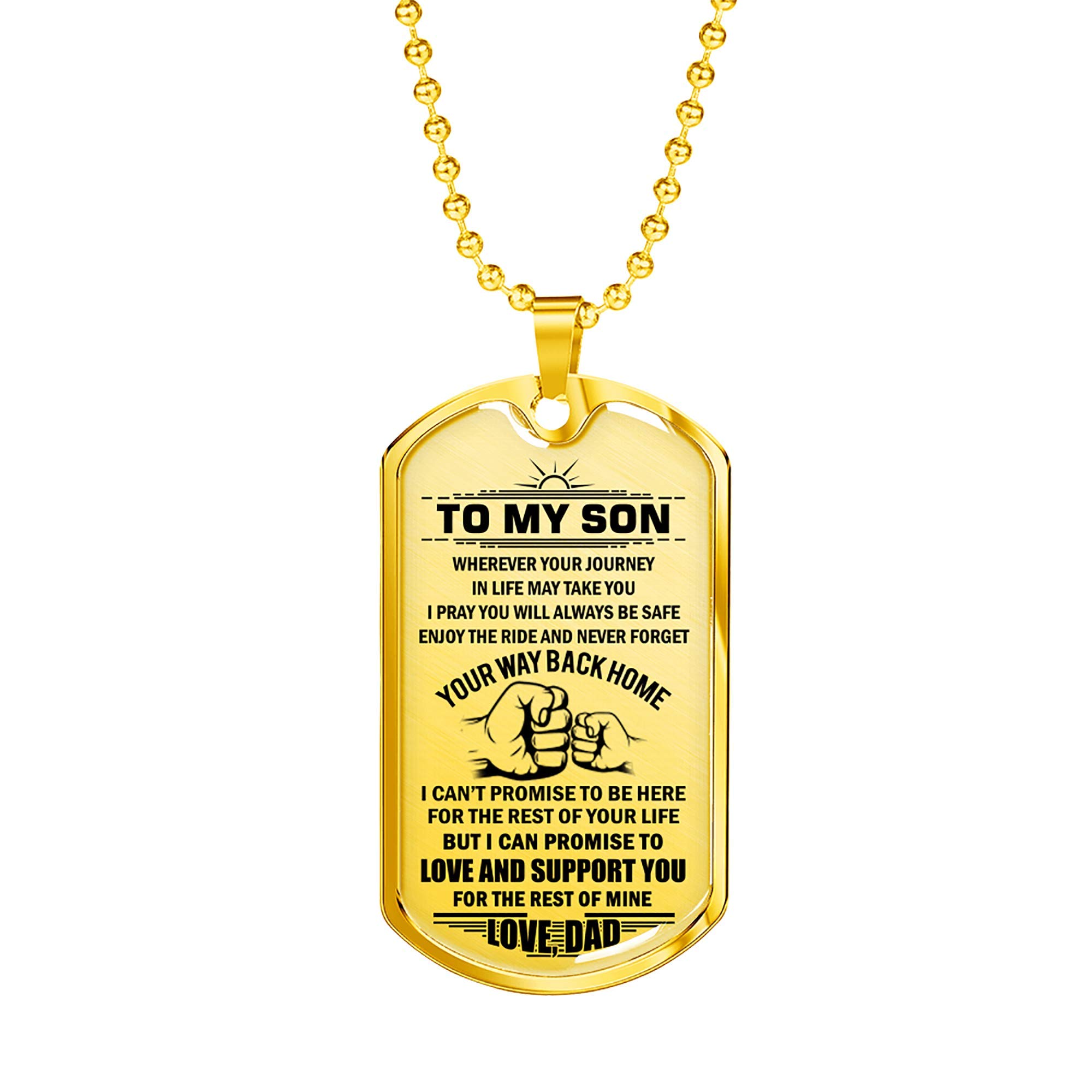 Dad to Son Dog Tag Necklace - Safe Journey Gift for Men
