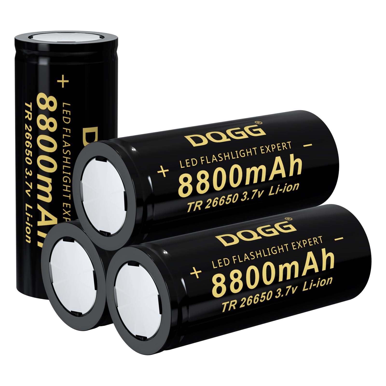 26650 Rechargeable Batteries 8800mAh 4-Pack - 3.7V Flat Top Lithium Ion Battery for LED Flashlight, Headlamp, Camping Gear & Emergency Power Supply