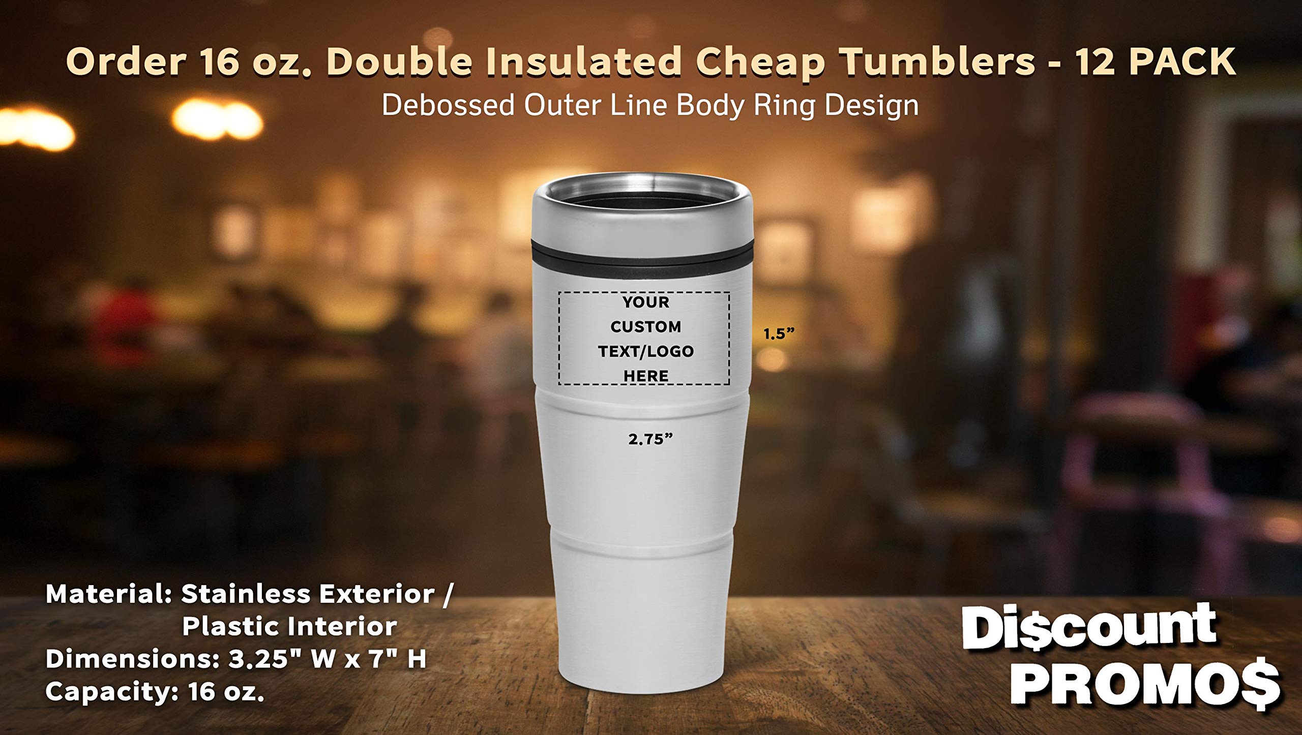 Custom Printed Double Insulated Stainless Steel Tumblers with Logo - Bulk Pack of 50 - Personalized Silver Drinkware for Home, Office, Camping & Travel - Keeps Beverages Hot/Cold for Hours