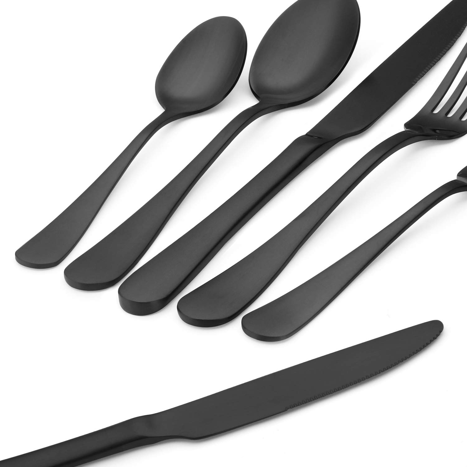 SHARECOOK 40-Piece Matte Black Stainless Steel Flatware Set - Satin Finish Silverware for 8 - Durable Kitchen & Restaurant Cutlery - Dishwasher Safe - Perfect for Dinner Parties, Weddings & Fine Dining