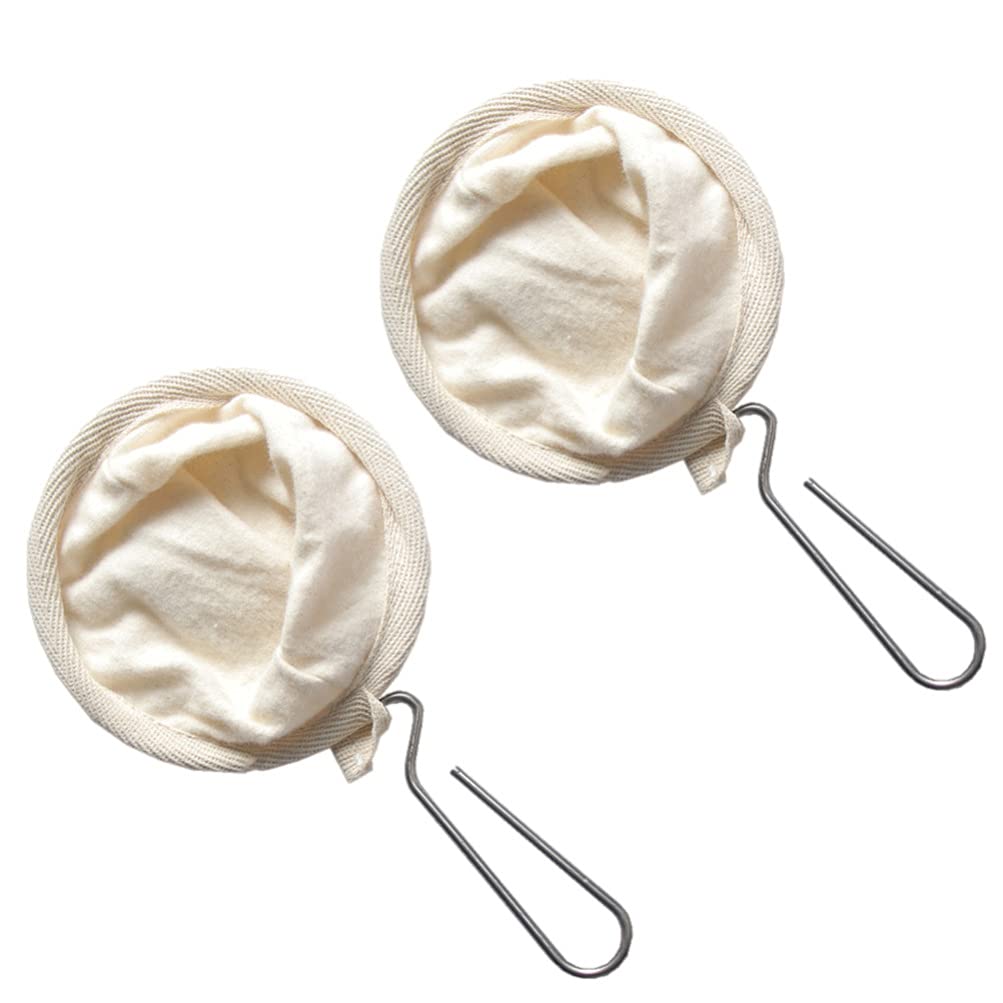 Angoily 2-Pack Reusable Flannel Coffee Filters with Stainless Steel Handle - Handmade Coffee Dripper Strainer for Pour Over Brewing | Perfect for Home, Office & Camping Use