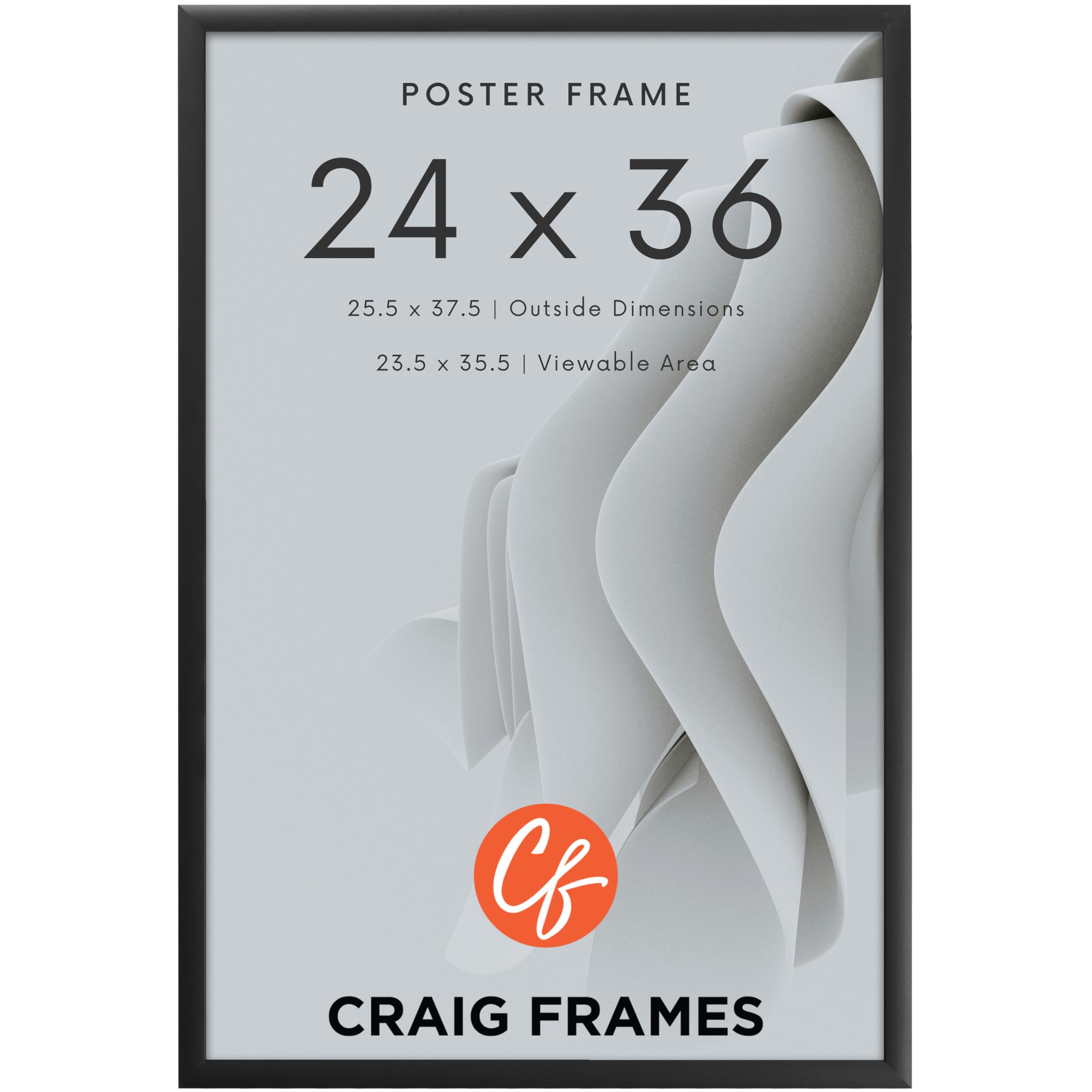 Craig Frames 24x36 Modern Black Poster Frame with Clear Plexiglass - Elegant Matte Finish for Wall Art Display - Perfect for Home Decor, Office, Gallery & Photo Exhibitions