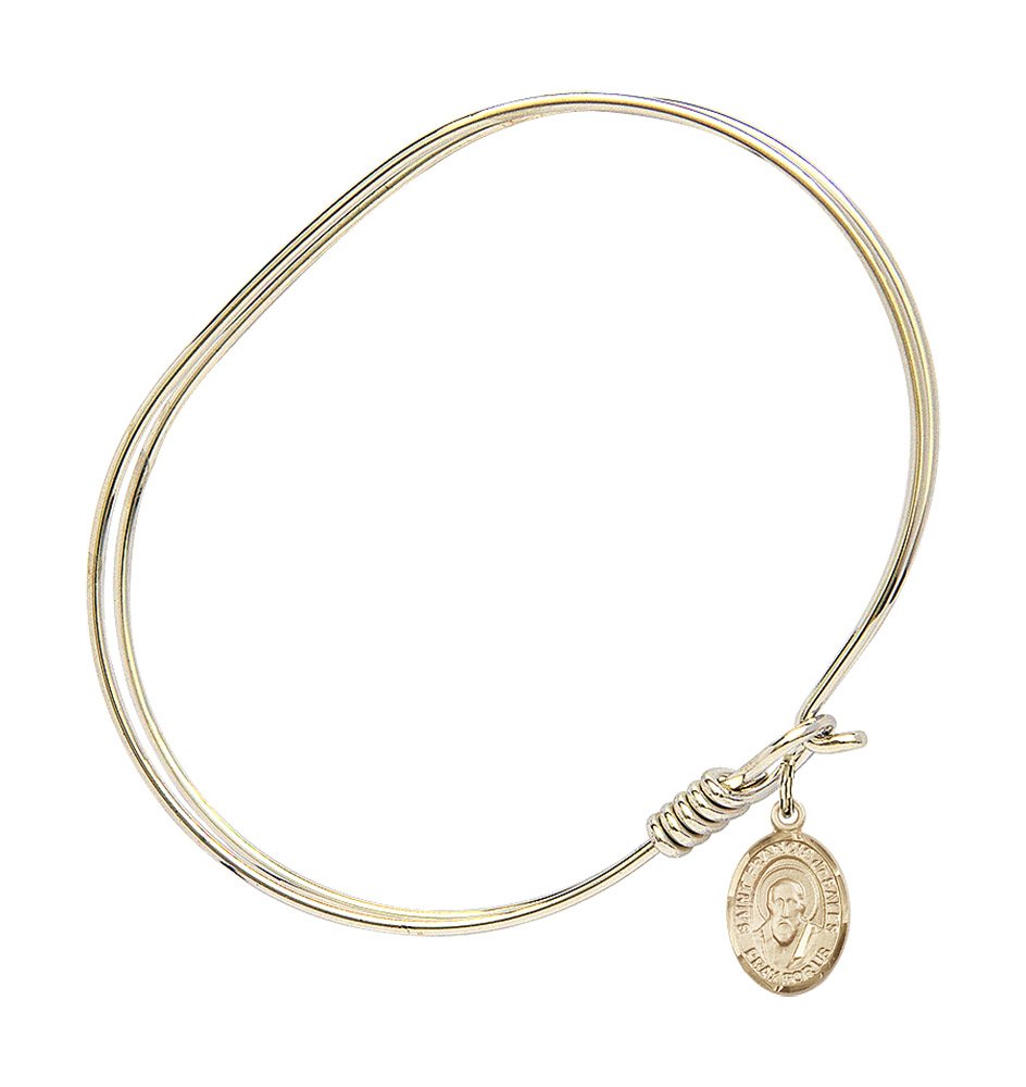 St. Francis de Sales Gold-Filled Oval Eye Hook Bangle Bracelet - Elegant Religious Jewelry for Women, Perfect for Daily Wear, Church, and Special Occasions