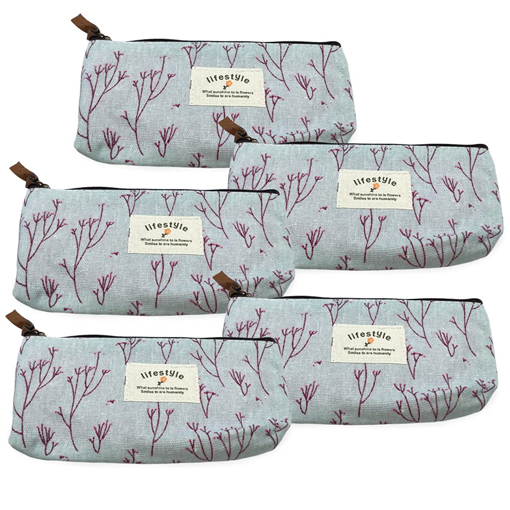 KINGREE Floral Pencil Case & Cosmetic Bag Set of 5 - Vintage Countryside Flower Design for School, Office & Travel Organization