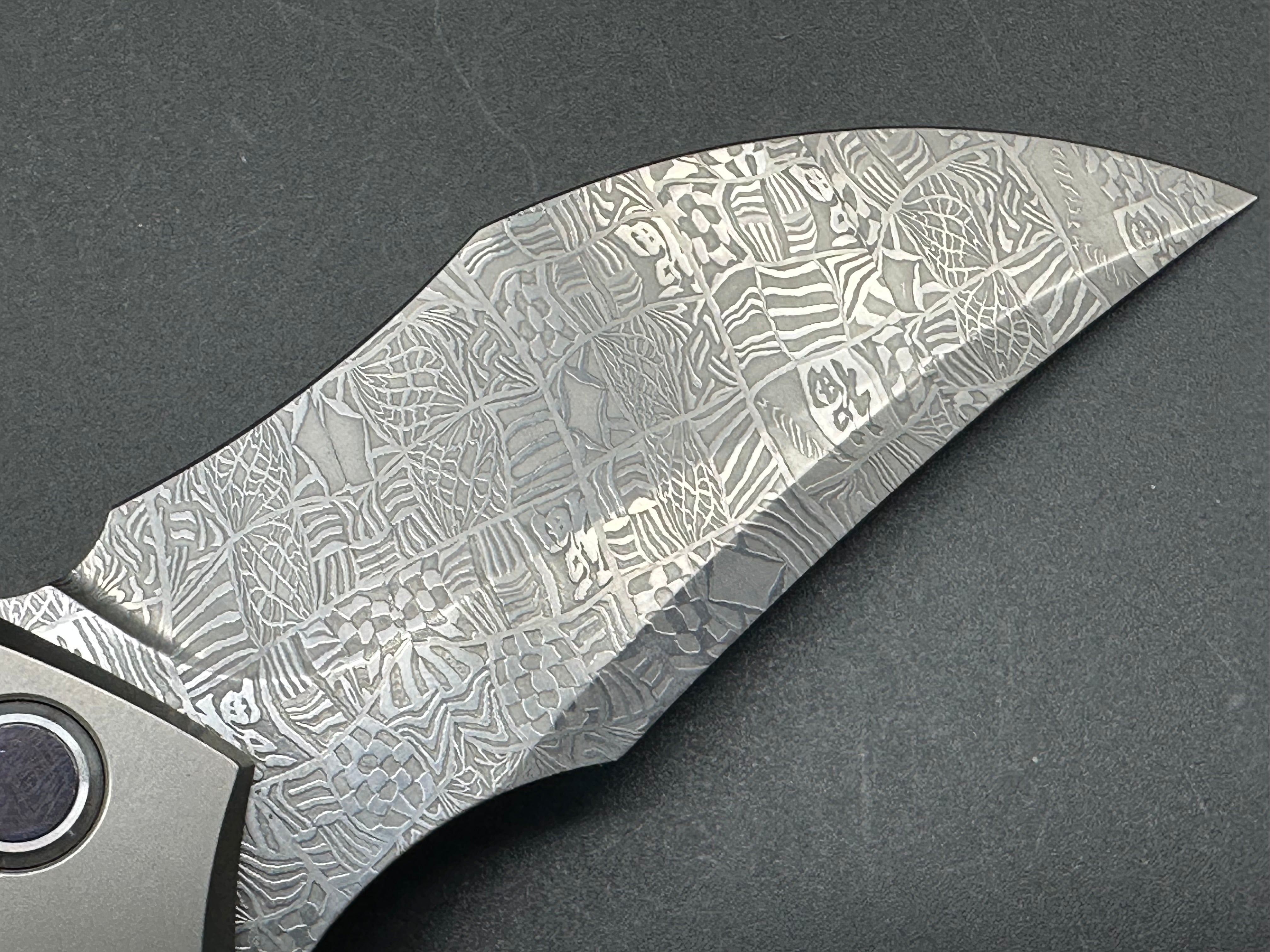 RIKE S05 Damascus Folding Pocket Knife - Titanium Handle with Mokuti Clip & Pivot - EDC Tactical Knife for Outdoor Camping, Hunting & Everyday Carry