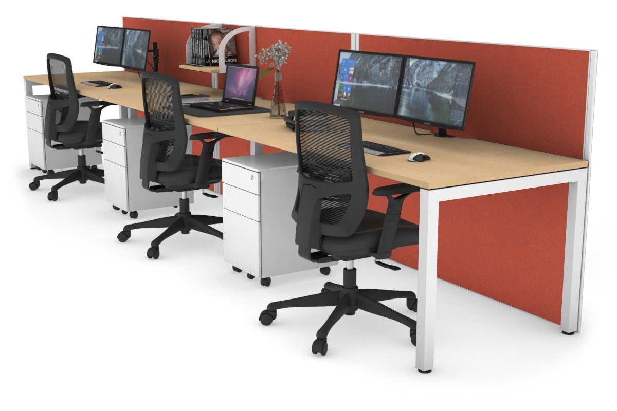Horizon Quadro 3-Person Office Workstation with Square Legs - 1200L x 800W Dimensions, Cable Management Scallop - Perfect for Collaborative Workspaces & Modern Offices