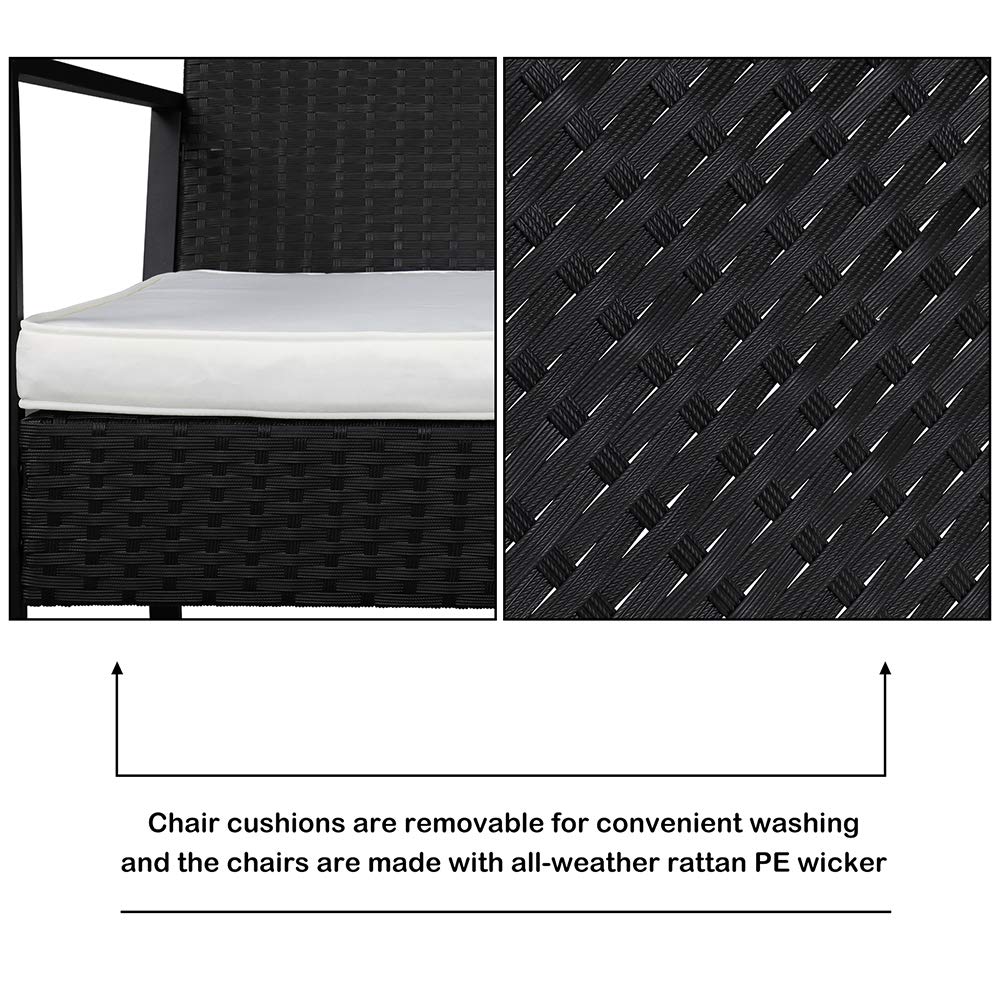 Modern 2-Piece Coffee Table & 1 Rattan Chair Bistro Set - Black Wicker Patio Furniture for Outdoor Garden, Balcony & Small Space Conversation Areas