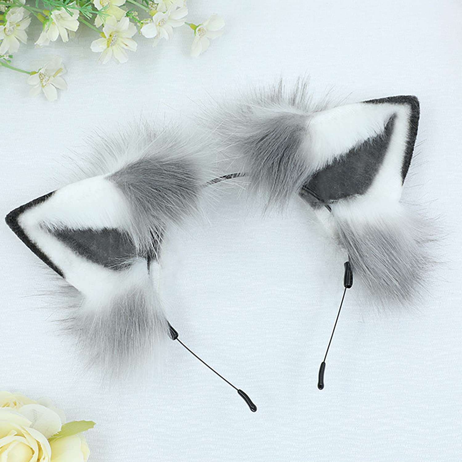 Faylay Women's Faux Fur Animal Ear Headband - Cute Dog Ear Hair Accessories for Cosplay, Halloween, Costume Parties & Daily Fashion