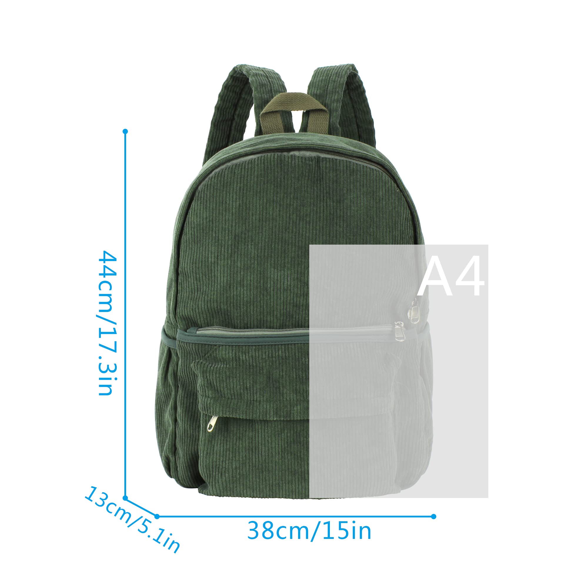 Lobagve Corduroy Backpack - Large College Backpack for Women & Men, Casual Bookbag with Laptop Compartment, Durable Travel Daypack & Computer Bag for School, Work & Outdoor Adventures (Green)