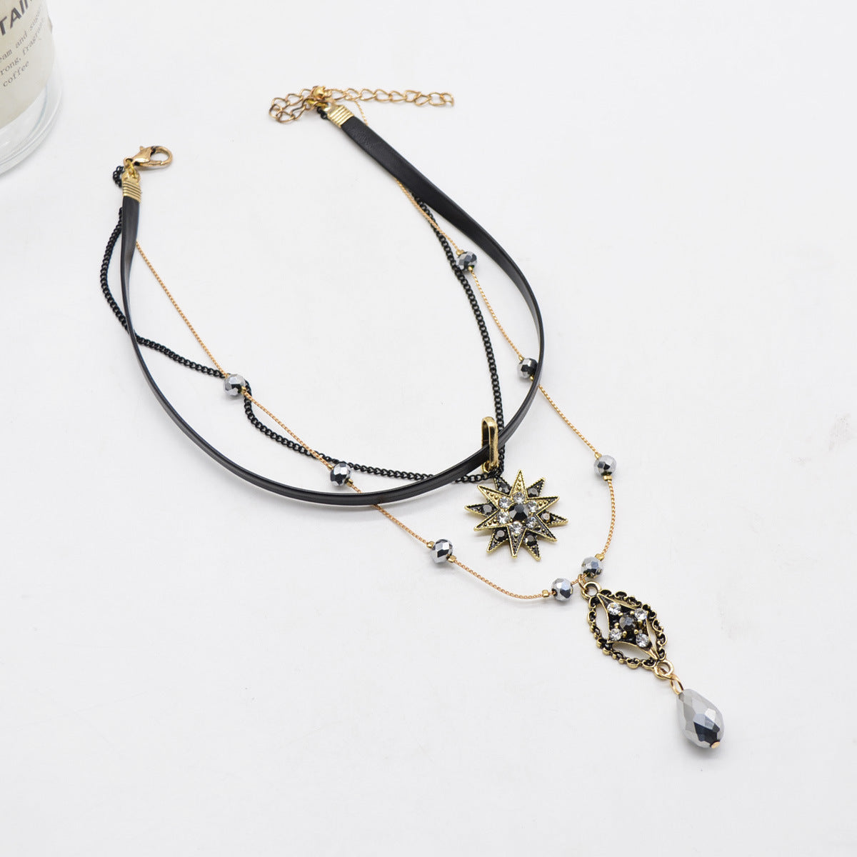 Gothic Black Crystal Star Choker Necklace for Women - Elegant Y Necklace with Sparkling Rhinestones | Perfect for Halloween, Cosplay, and Gothic Fashion (Style HN3067)
